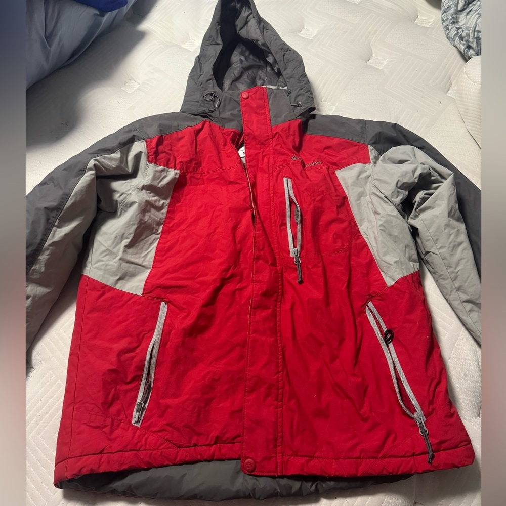 Columbia Red and Gray Kids Hooded Puffer Jacket